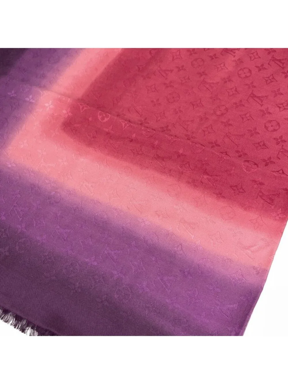 Louis Vuitton Shawl Monogram Silk Wool Pink Purple Scarf